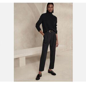 Banana Republic Vasto Pleated 100% Italian Wool Tapered Pants Black Size 14 $150